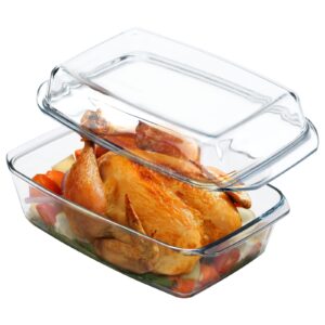 large glass baking dish, rectangular glass casserole dish with glass lid, deep glass bakeware for oven safe
