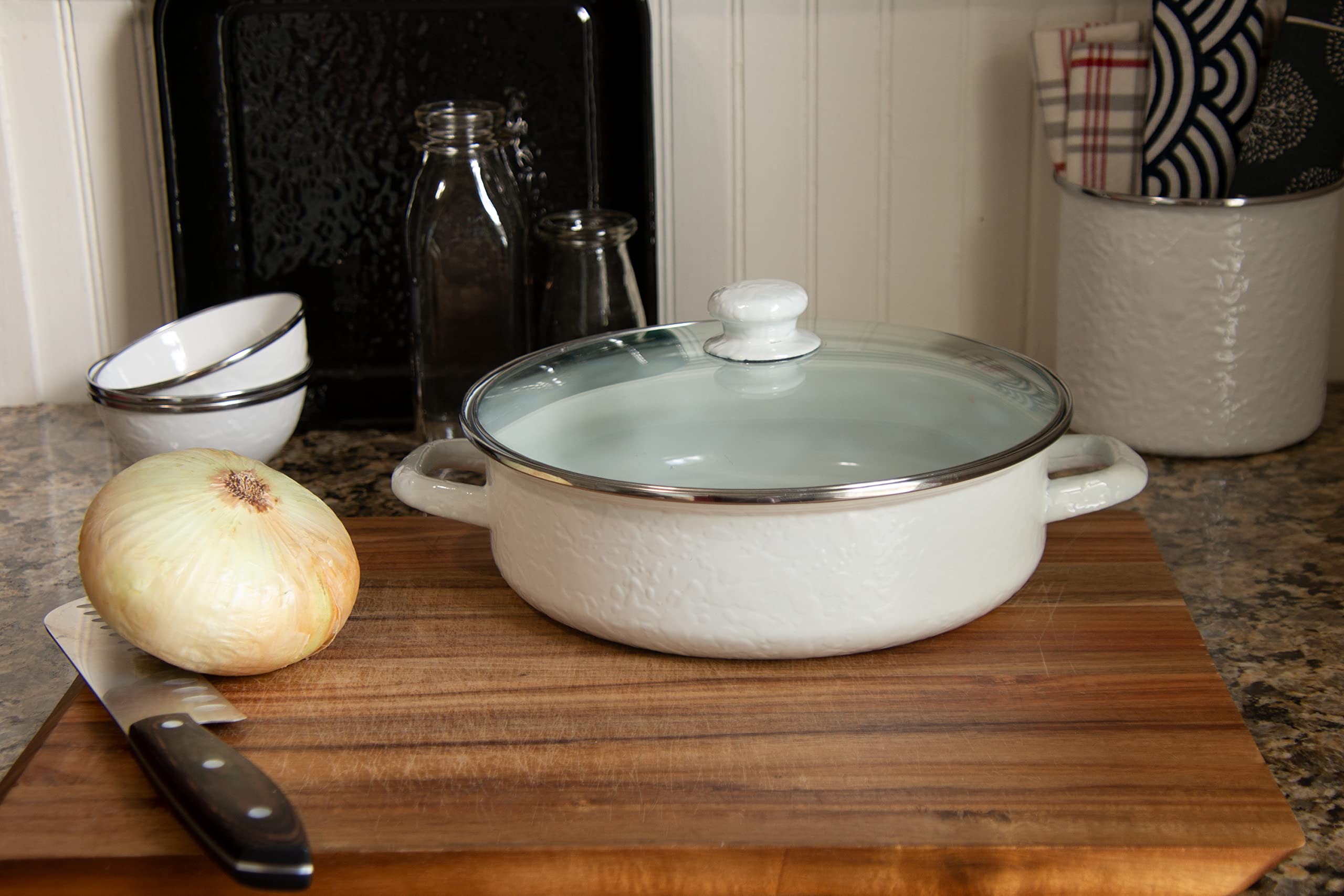 Golden Rabbit Enamelware - Solid White Pattern - 3qt Saute Pan