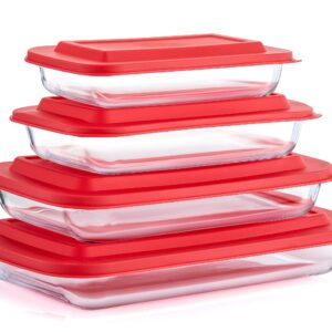 JoyFul by JoyJolt 8pc Glass Bakeware Set. 4x Baking Pan Dishes and 4x Baking Dish Lids for Kitchen Storage, Deep Baking Sheet, Oven Tray, Rectangle Casserole Dish, Lasagna Pans, Cake Baking Sheets