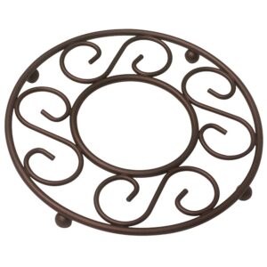home basics scroll collection steel trivet for hot dishes, pots and pans, round design, for kitchen & dinning table, bronze