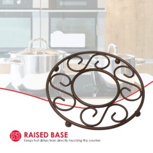 Home Basics Scroll Collection Steel Trivet for Hot Dishes, Pots And Pans, Round Design, For Kitchen & Dinning Table, Bronze