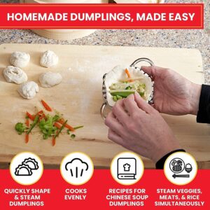 Dumpling Maker, Soup Dumpling Kit w/Dumpling Mold! Kitchen Gadget, Bamboo Steamer Basket, Dumpling Cutter, Agar, Roller, Recipes. Unique Gifts. Make Your Own Dumplings, Dim Sum, Chinese Steamer