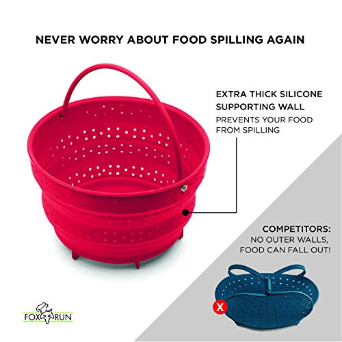 Fox Run Collapsible Silicone Steamer Basket Insert for Instant Pot, 6-Quart, Red