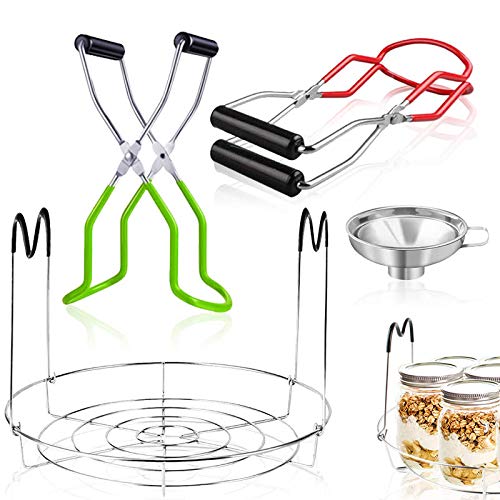 Jar Lifter tongs and Canning Rack Set with Canning Funnel,Stainless Steel Funnel Kitchen Jar Funnel Jar Lifter Tongs and Anti-Slip Canning Jar Lifter