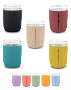 minliving silicone mason jar sleeves, cup holder 5 pack value combo anti-slip protection - fits 16oz wide mouth jelly canning, ball and kerr jars (5, autumn winter)