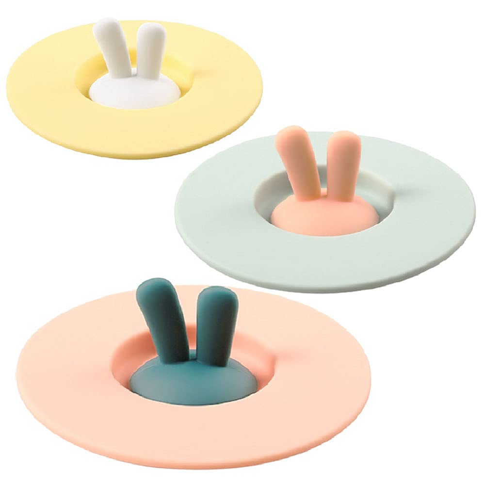PIVHWIR Silicone Cup Lids Set of 3, Food Grade Rabbit Ear Silicone Cup Covers Anti-dust Airtight Seal for Mugs, Tea Cups, Hot Cup Lids, Coffee Cup