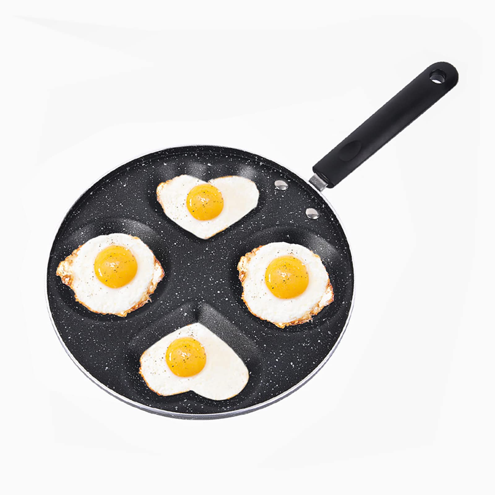 Liampo Non Sticking Frying Pan 4 Round Molds Egg Pan Medical Stone Pancake Pan Evenly Heated Comfortable Plastic Handle One Wipe is Clean