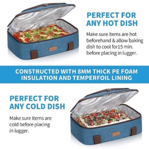 LHZK (2-Piece Set Double Decker Insulated Casserole Carrier and Single Decker Insulated Casserole Carrier for Hot or Cold Food, Fits 11 x 15 or 9 x 13 Baking Dish, Blue