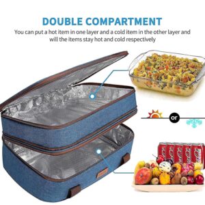 LHZK (2-Piece Set Double Decker Insulated Casserole Carrier and Single Decker Insulated Casserole Carrier for Hot or Cold Food, Fits 11 x 15 or 9 x 13 Baking Dish, Blue