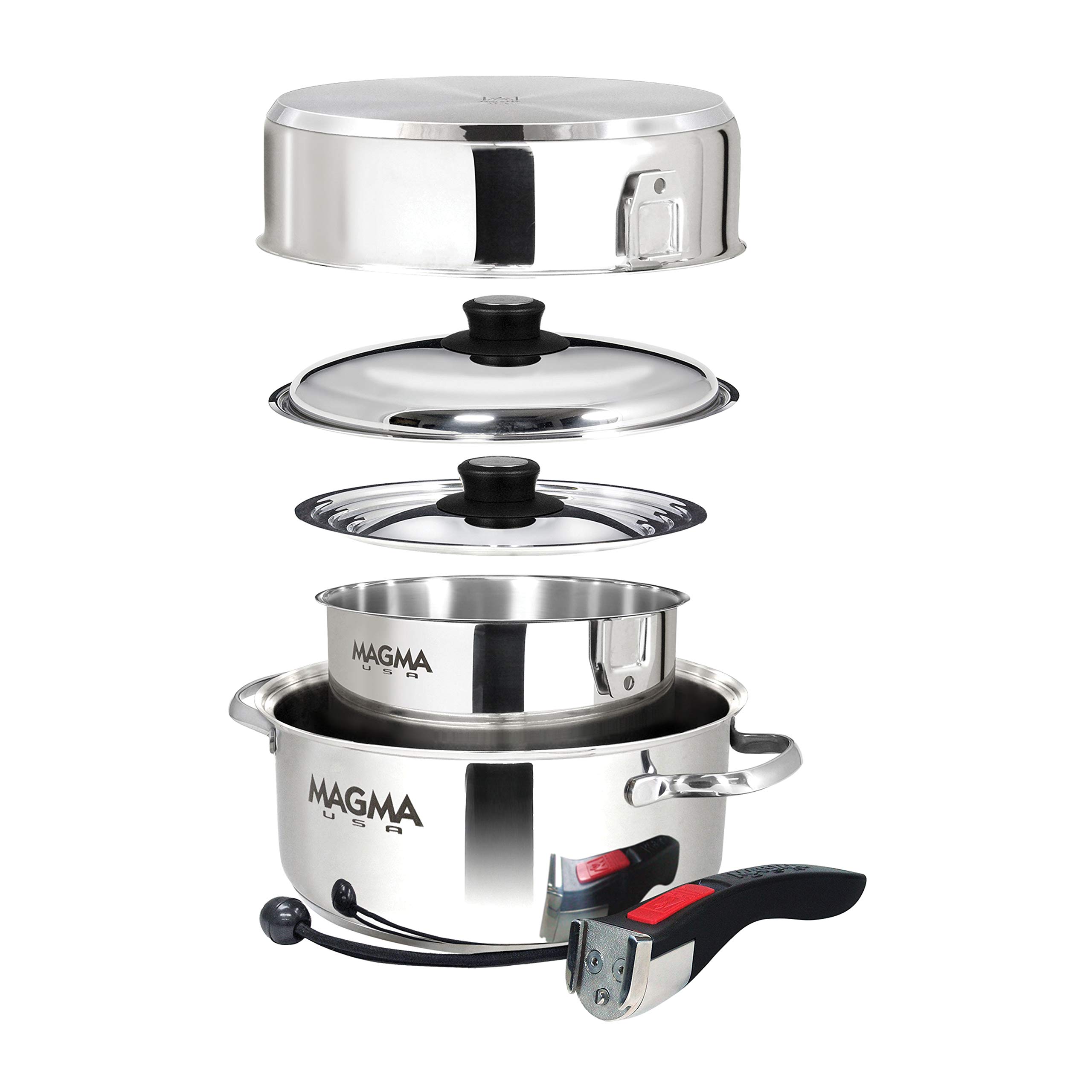 Magma Products, A10-363-2-IND, Gourmet Nesting 7-Piece Stainless Steel Induction Cookware Set with Ceramica Non-Stick, Silver