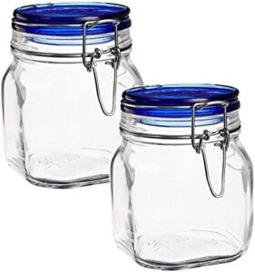 bormioli rocco fido collection, 2 pack, 25¼ oz. food storage glass jars, airtight rubber seal & glass lid, with stainless wire clamp, made in italy.