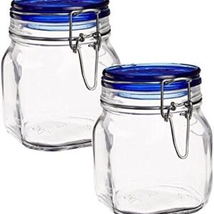 Bormioli Rocco Fido Collection, 2 Pack, 25¼ Oz. Food Storage Glass Jars, Airtight Rubber Seal & Glass Lid, With Stainless Wire Clamp, Made In Italy.