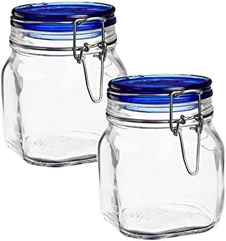 Bormioli Rocco Fido Collection, 2 Pack, 25¼ Oz. Food Storage Glass Jars, Airtight Rubber Seal & Glass Lid, With Stainless Wire Clamp, Made In Italy.