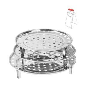 wangyzj stainless steel steamer rack, steamer rack for pots, round cooking rack, 3-layer steaming rack for kitchen (3pcs, 22-24-26), silver