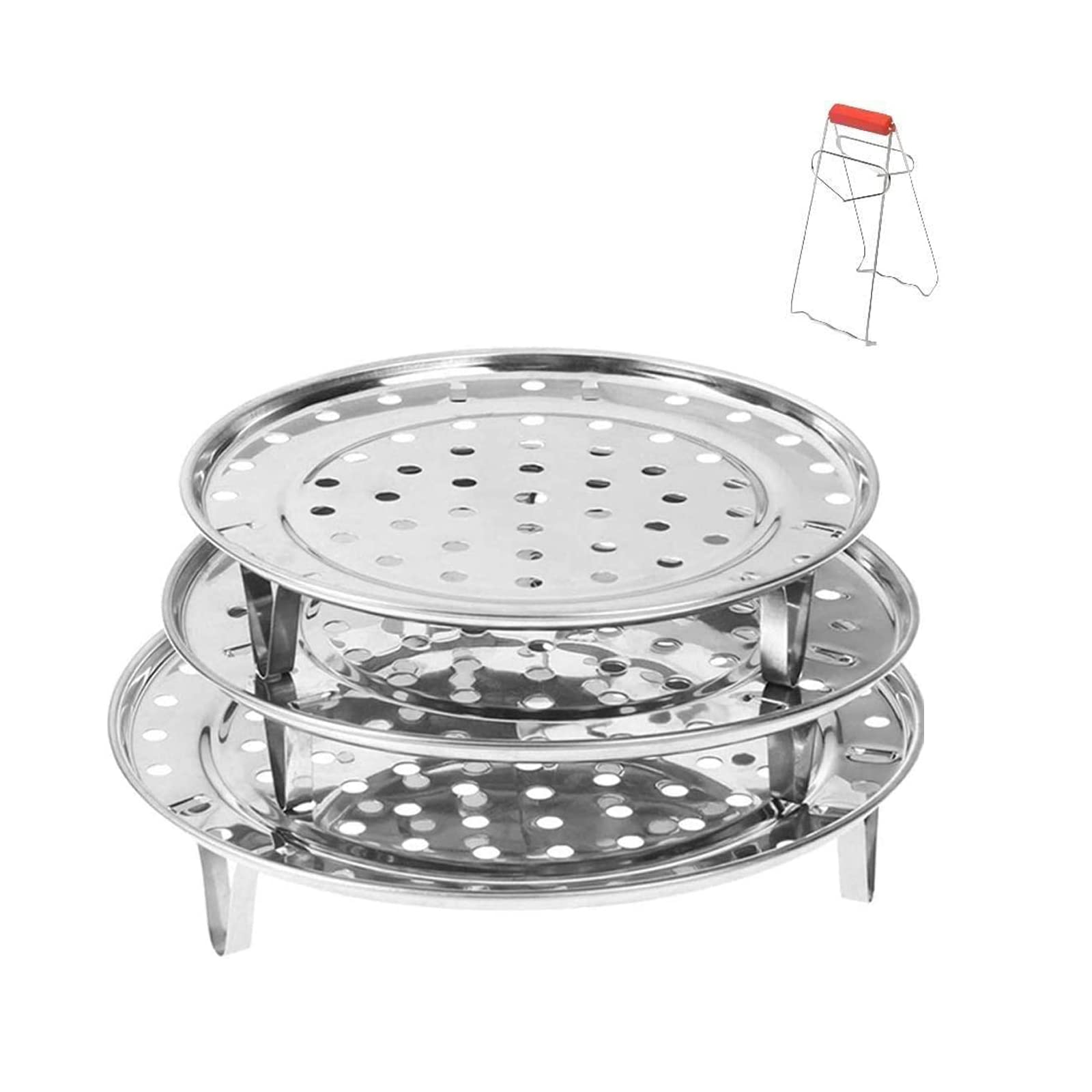 WANGYZJ Stainless Steel Steamer Rack, Steamer Rack for Pots, Round Cooking Rack, 3-Layer Steaming Rack for Kitchen (3pcs, 22-24-26), Silver
