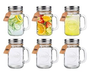smith's mason jars 6-pack (16 oz) 473ml glass jars with lids - mason canning jars or pint jars- ideal for making overnight oats and smoothies - all come with gift and present tags