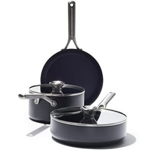 oxo professional hard anodized pfas-free nonstick, 5 piece cookware pots and pans set, induction, diamond reinforced coating, dishwasher safe, oven safe, black