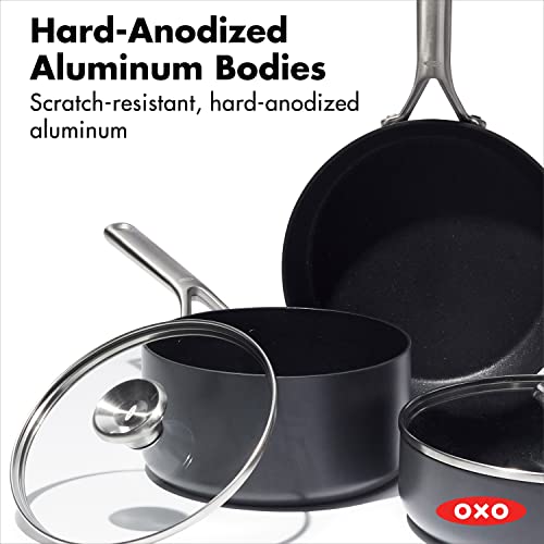 OXO Professional Hard Anodized PFAS-Free Nonstick, 5 Piece Cookware Pots and Pans Set, Induction, Diamond reinforced Coating, Dishwasher Safe, Oven Safe, Black