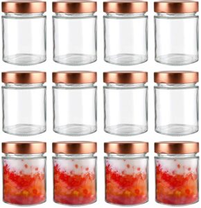 yopay 12 pack 6oz glass jars, clear round candle jars with gold lids, empty food storage containers, canning jar for yogurt, spice, powder, liquid