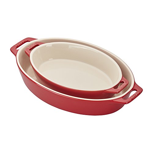 STAUB Ceramics Oval Baking Dish Set, 2-piece, Cherry