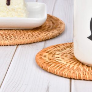 Milkary 4 Pack Handwoven Rattan Coasters, Table Woven Trivet for Hot Dishes Plates Cup as A Gift for Family Friends Colleague Housewarming Birthday Christmas Holiday Party