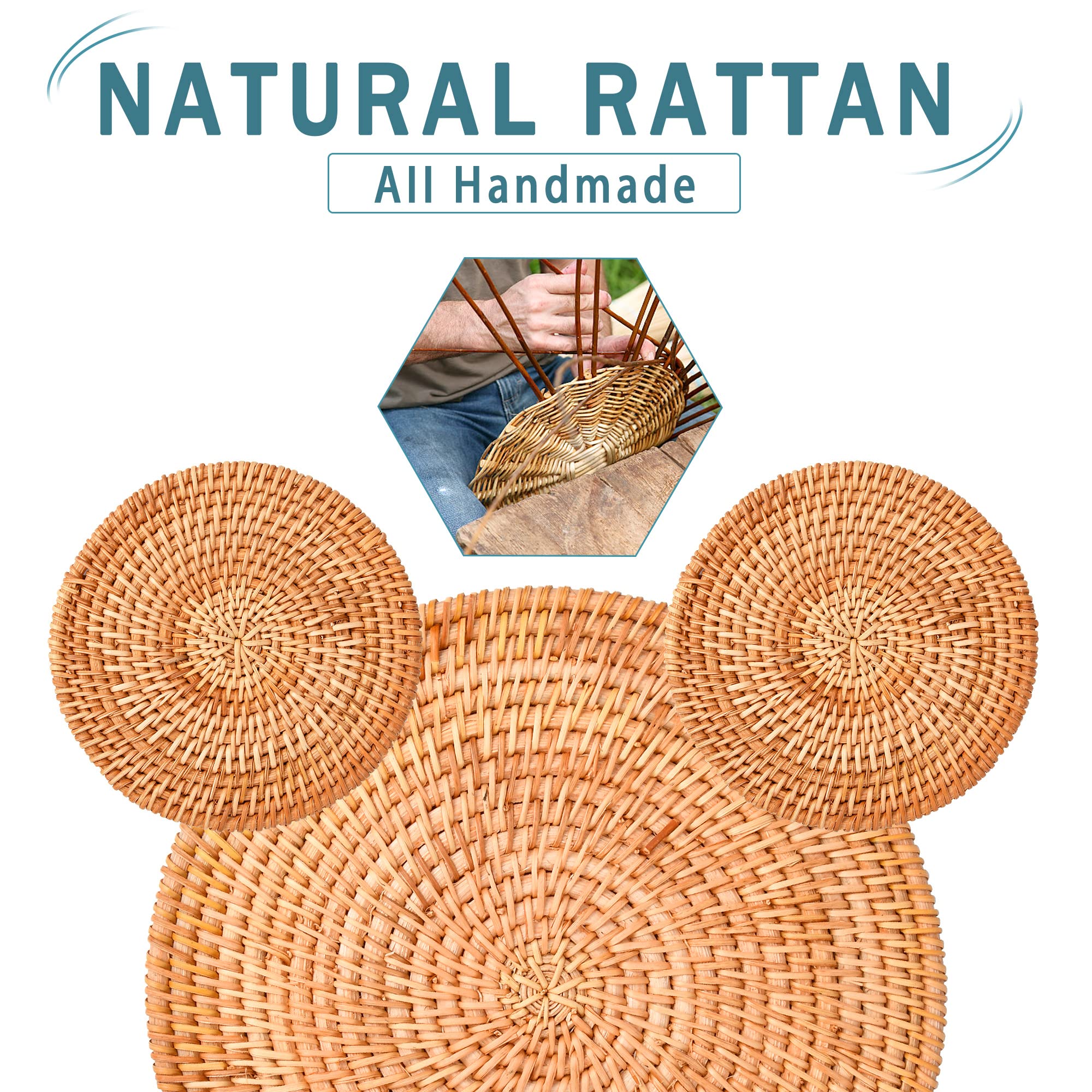 Milkary 4 Pack Handwoven Rattan Coasters, Table Woven Trivet for Hot Dishes Plates Cup as A Gift for Family Friends Colleague Housewarming Birthday Christmas Holiday Party