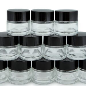 Vivaplex, 12, Clear, 1 oz, Round Glass Jars, with Inner Liners and black Lids