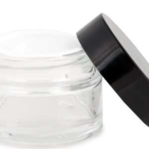 Vivaplex, 12, Clear, 1 oz, Round Glass Jars, with Inner Liners and black Lids