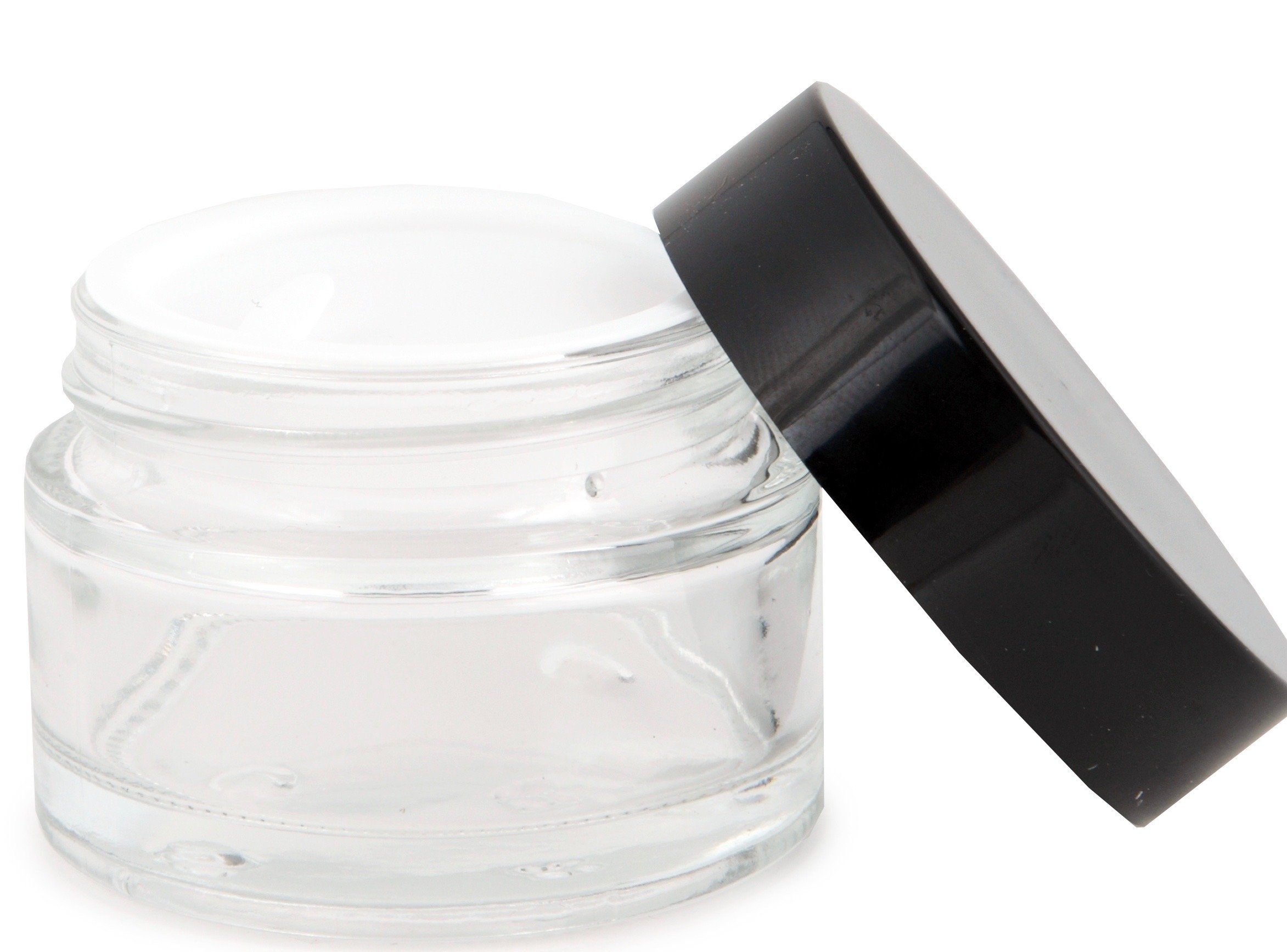 Vivaplex, 12, Clear, 1 oz, Round Glass Jars, with Inner Liners and black Lids