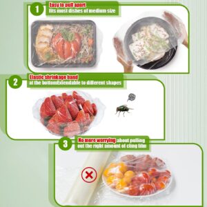 500 Pcs Fresh Keeping Bags Elastic Food Storage Covers Plate Bowl Covers Reusable Clear Stretch Plastic Covers for Bowls with 5 Pcs Drawstring Storage Bags for Family Outdoor Picnic Wrap Lid