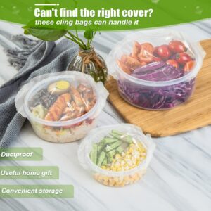 500 Pcs Fresh Keeping Bags Elastic Food Storage Covers Plate Bowl Covers Reusable Clear Stretch Plastic Covers for Bowls with 5 Pcs Drawstring Storage Bags for Family Outdoor Picnic Wrap Lid