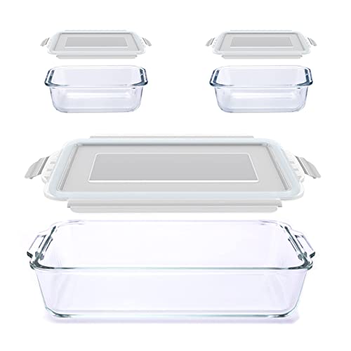 Luvan Glass Baking Dish, 2.3 qt Rectangular Baking Dish and 2 Pack Glass Food Storage Container with Airtight Lid,Freezer Oven Safe Glass Bakeware, Easy Grab(3pc（Bakeware+Containers ）)