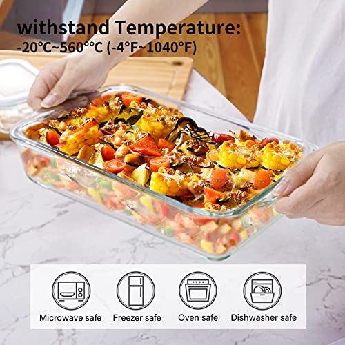 Luvan Glass Baking Dish, 2.3 qt Rectangular Baking Dish and 2 Pack Glass Food Storage Container with Airtight Lid,Freezer Oven Safe Glass Bakeware, Easy Grab(3pc（Bakeware+Containers ）)