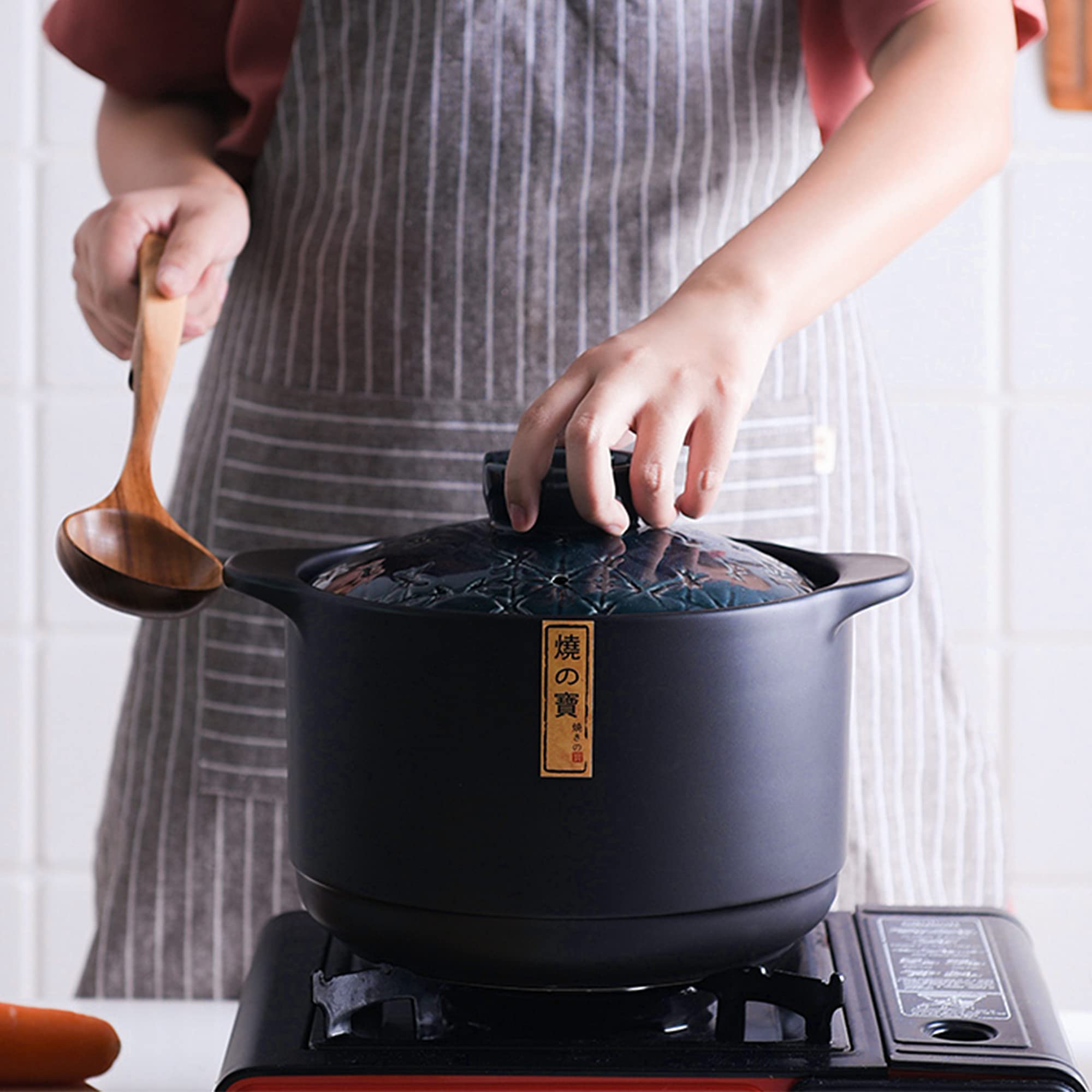 Lake Tian Ceramic Cooking Pot, Clay Pot Cooking, Earthenware Pot, Japanese Donabe, Chinese Ceramic/Casserole/Clay Pot/Earthen Pot Cookware Stew Pot Stockpot with Lid Small Steam, 砂锅 Blue 5L/5.3QT