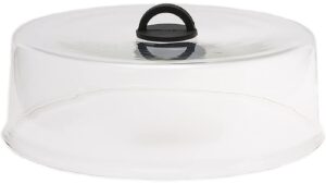 tall microwave tempered borosilicate glass plate cover with black easy-grip silicone handle - unvented to steam food -microwaveable/oven/stove safe - black silicone handle for safe easy grip