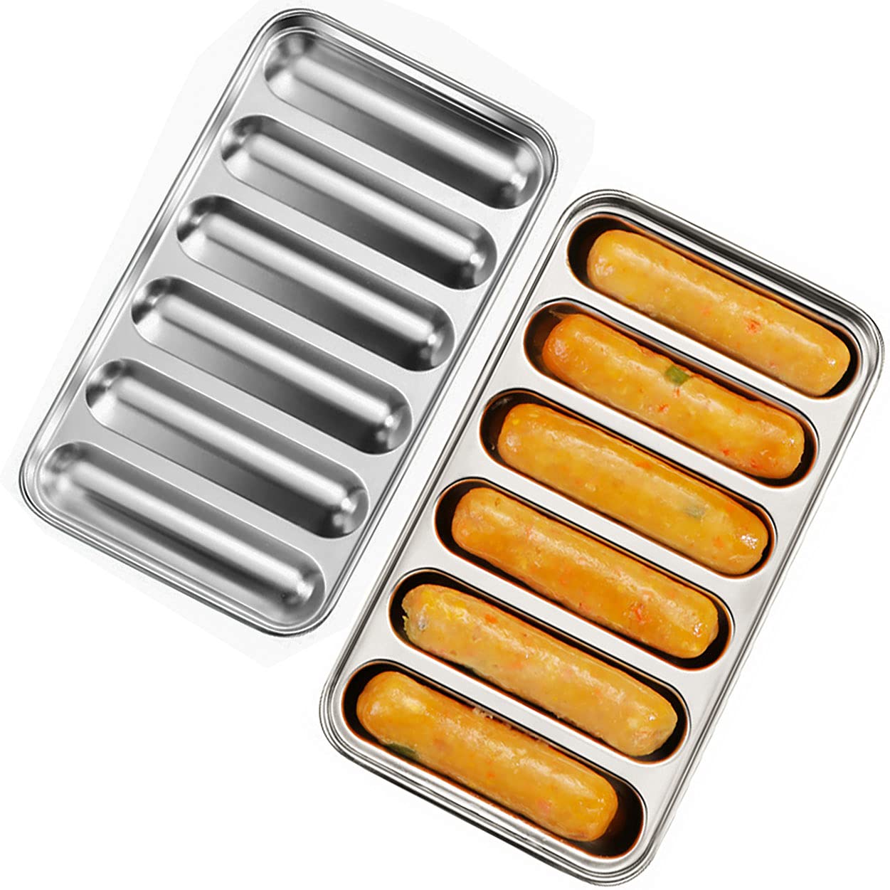 TIYOORTA Stainless steel Sausage Mold 6 Cavity for Homemade Hot Dogs, Non-Stick DIY Hot Dog Mold for Oven steamer (Style A)