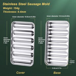 TIYOORTA Stainless steel Sausage Mold 6 Cavity for Homemade Hot Dogs, Non-Stick DIY Hot Dog Mold for Oven steamer (Style A)