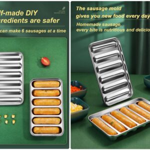 TIYOORTA Stainless steel Sausage Mold 6 Cavity for Homemade Hot Dogs, Non-Stick DIY Hot Dog Mold for Oven steamer (Style A)