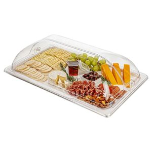 restaurantware cater tek 21 inch polycarbonate plate cover 1 shatterproof dish cover - dishwashable for 21 inch plates clear plastic tray cover flap handle design endures up to 210f
