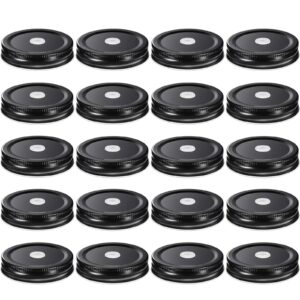 20 pieces stainless steel regular mouth mason jar lids with straw hole compatible with mason jar (black, 2.8 inch)