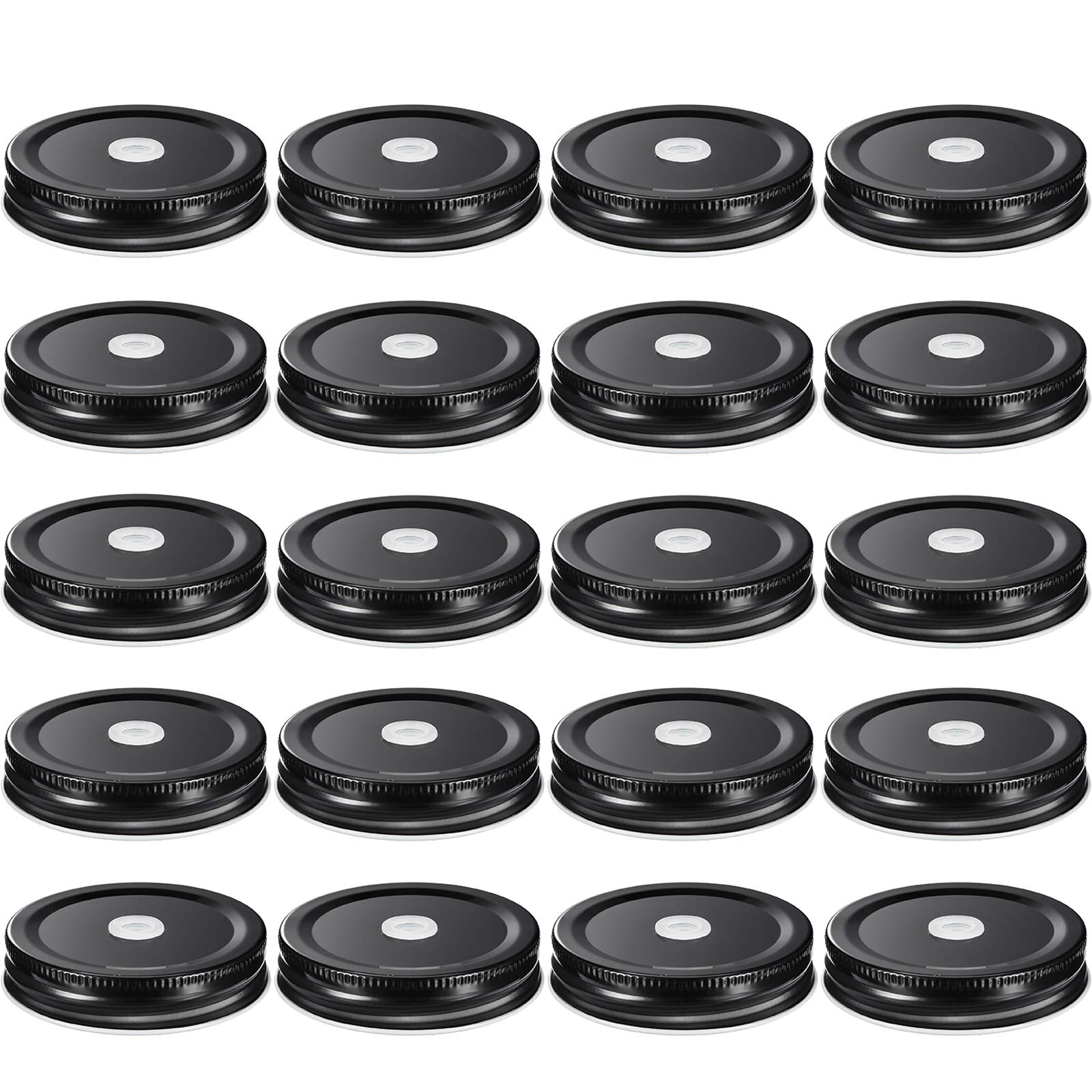 20 Pieces Stainless Steel Regular Mouth Mason Jar Lids with Straw Hole Compatible with Mason Jar (Black, 2.8 Inch)