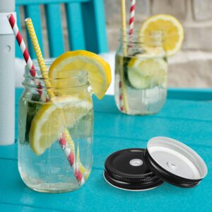 20 Pieces Stainless Steel Regular Mouth Mason Jar Lids with Straw Hole Compatible with Mason Jar (Black, 2.8 Inch)