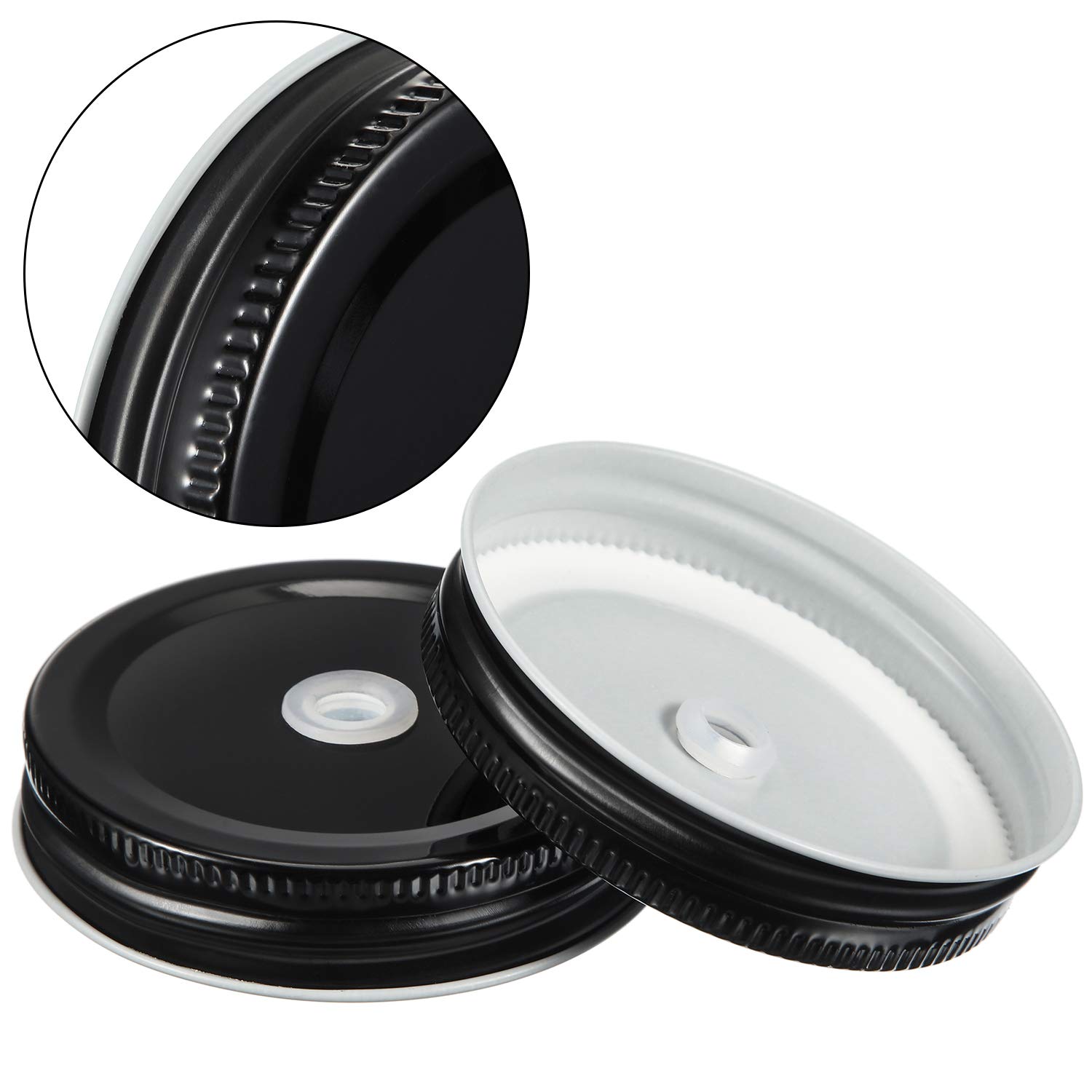 20 Pieces Stainless Steel Regular Mouth Mason Jar Lids with Straw Hole Compatible with Mason Jar (Black, 2.8 Inch)