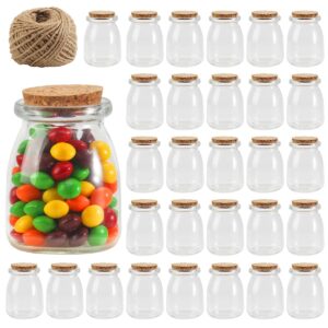 taounoa 29 pcs small glass jars with cork lids, 5 oz yogurt jars candle jars mini glass bottles wedding favor jars little pudding jars with string