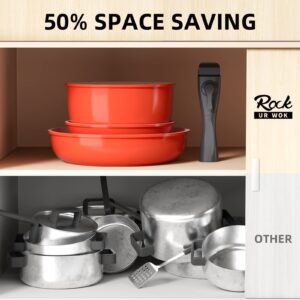 Pots and Pans with Removable Handle, Cookware Set with Ceramic Nonstick Coating, Suitble for Camping | RV, Dishwasher Safe | Ovens Safe | PFAS Free | PFOA Free, Orange