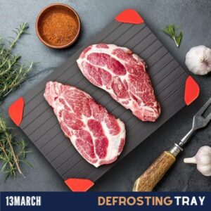 13MARCH Defrosting Tray for Frozen Meat, Premium Quality Aluminum Metal Thawing Tray, Quick Defrost for Frozen Food, Very Fast Meat Defroster - Medium