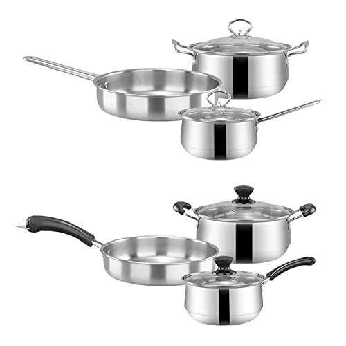 TKUS 3pcs/set Stainless Steel Cookware Set Flat Bottom Frying Pan Soup Pot Milk Pot Kit Induction Cooker Cooking Pan for Home Kitchen (1)