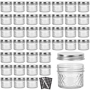 waymind set of 40 4oz glass jars with silver lids,mason jars,glass jars with lids,ideal for honey,jam,baby foods,wedding favor