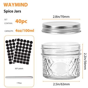 Waymind Set of 40 4oz Glass Jars With Silver Lids,Mason Jars,Glass Jars with lids,Ideal for Honey,Jam,Baby Foods,Wedding Favor