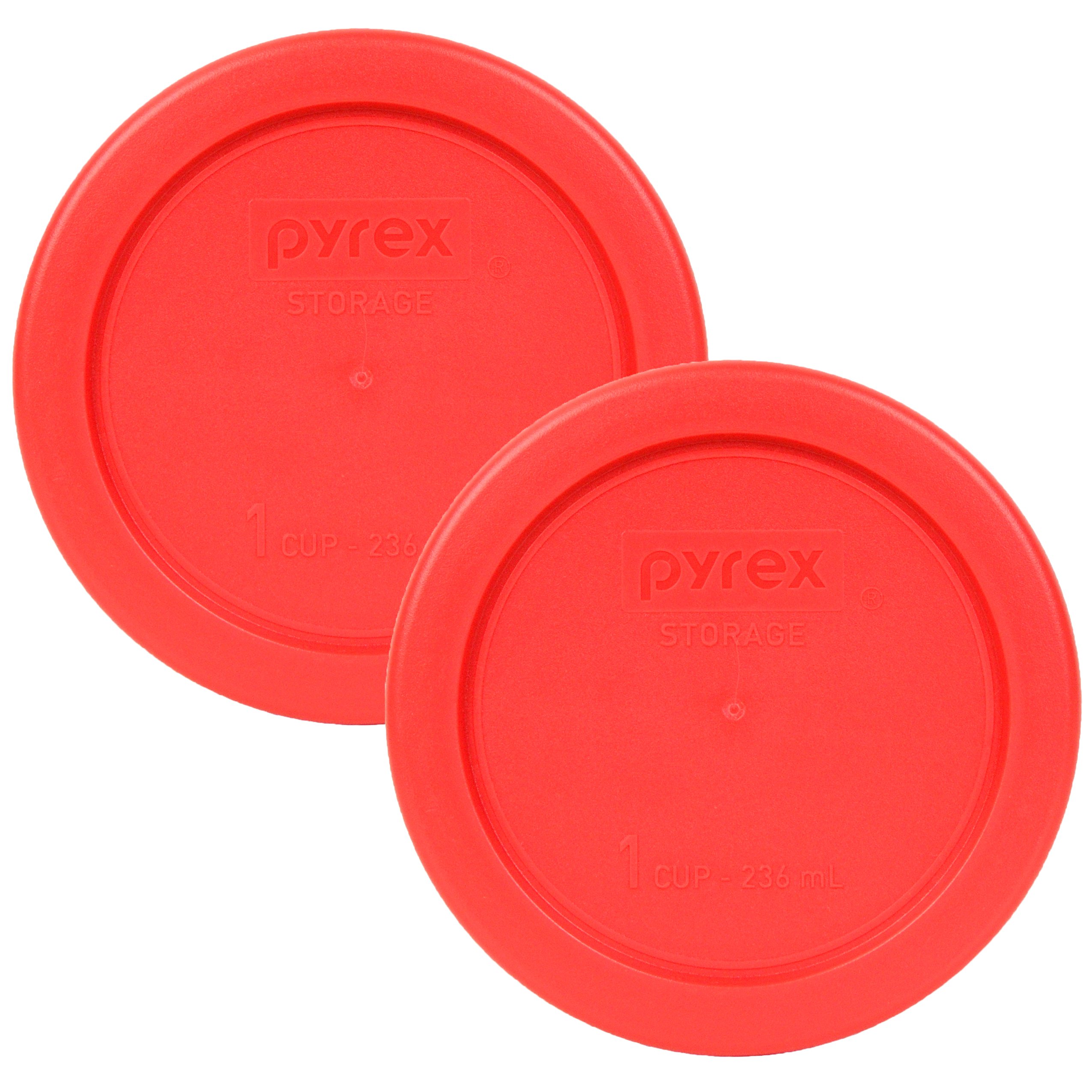 Pyrex Bundle - 2 Items: 7202-PC 1-Cup Red Plastic Food Storage Lids Made in the USA